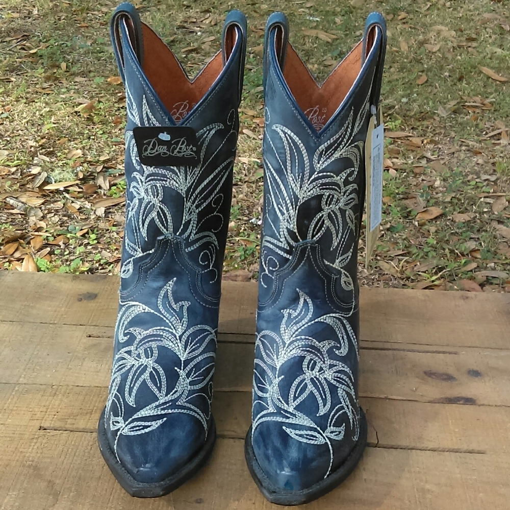 Dan Post Navy Leaf Stitched Nora Boot